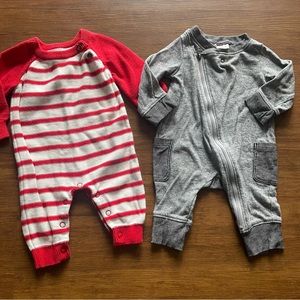 Cat & Jack Bodysuit Newborn Lot Set Long Sleeve One Piece Baby Sweater Red Strip